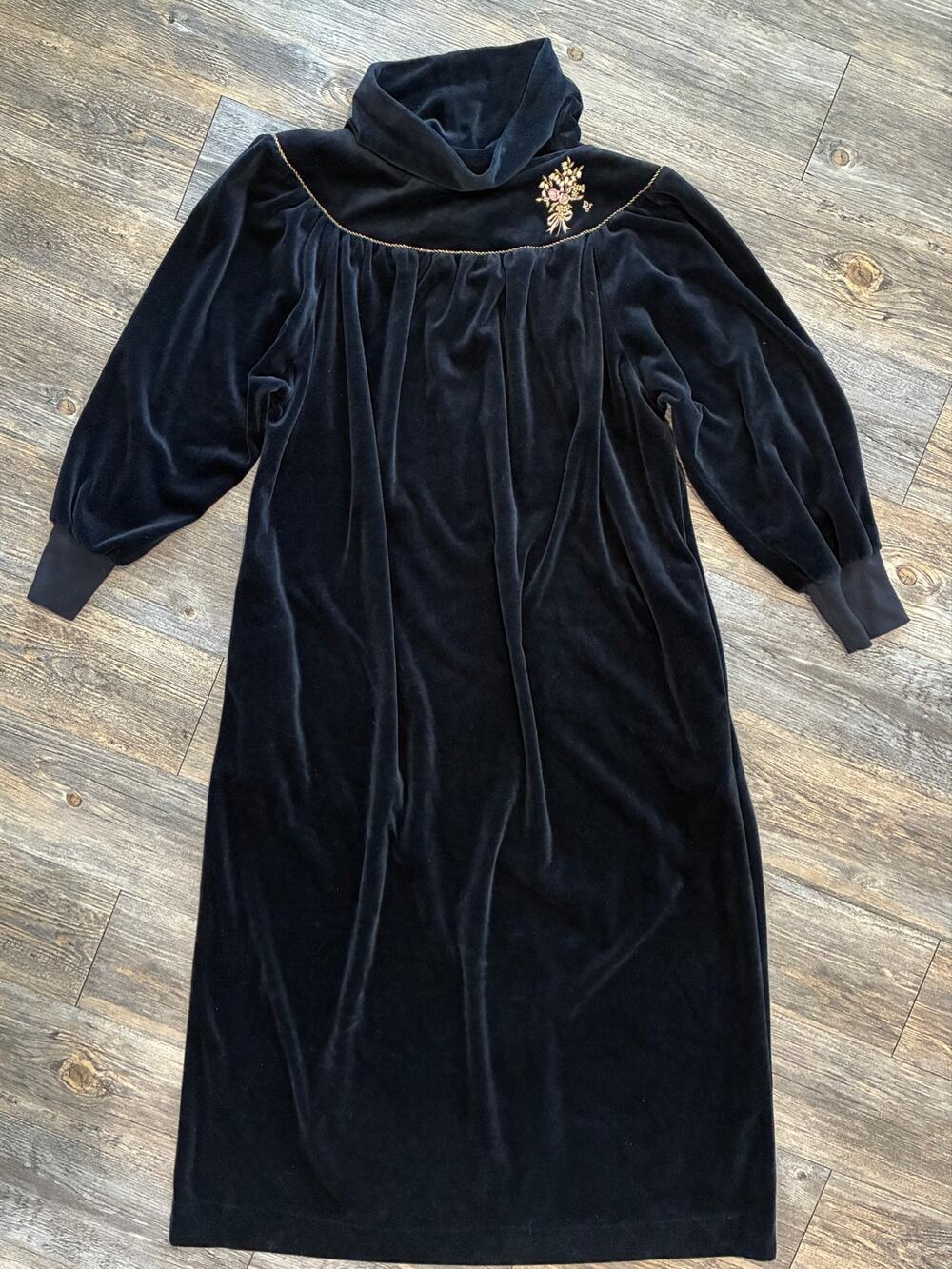 VTG Christian Dior Velour Luxury Loungewear Floral Embroidery Navy Blue Large